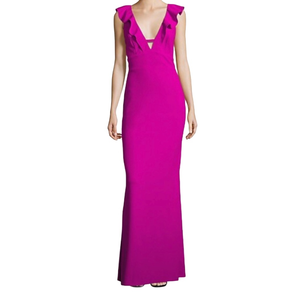 ABS V Neck Ruffled Fuchsia Evening Gown Size M